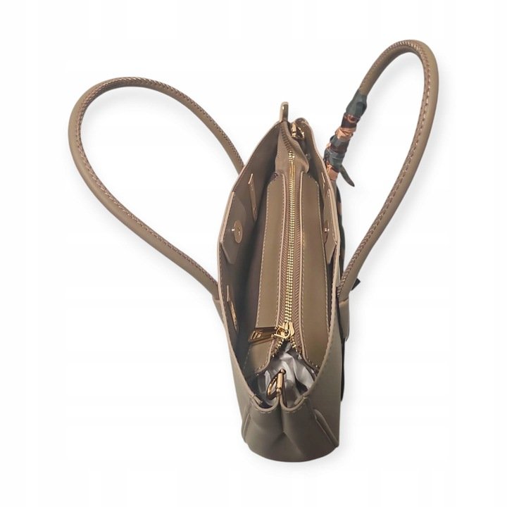 Torebka damska klasyczna shopper beżowa - obrazek 3