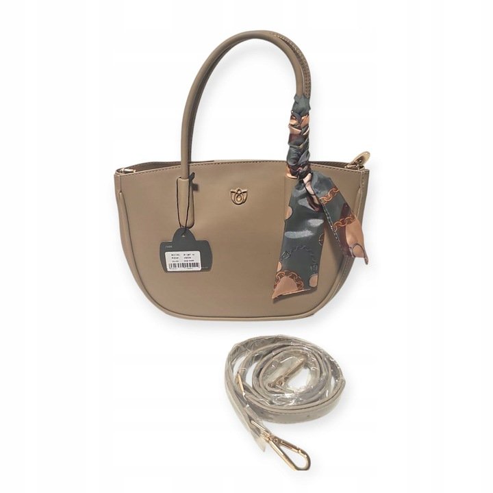 Torebka damska klasyczna shopper beżowa - obrazek 4