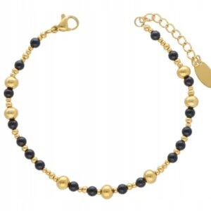 BRANSOLETKA ONYKS CZARNY KORALIKI STAL CHIRURGICZNA ZŁOTA