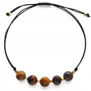 BRANSOLETKA TYGRYSIE OKO HEMATYT Złote Kulki Regulowana