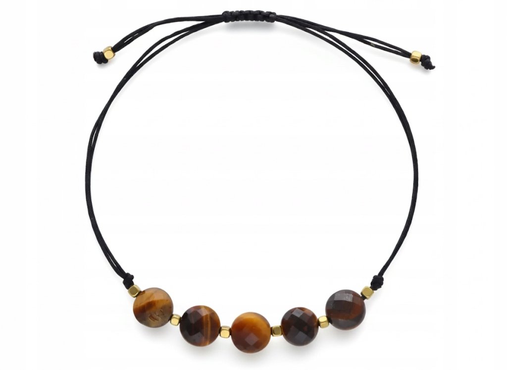 BRANSOLETKA TYGRYSIE OKO HEMATYT Złote Kulki Regulowana