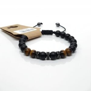 Bransoletka Naturalne Kamienie Regulowana Onyks Mat Tygrysie Oko