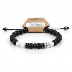 Bransoletka Shamballa Kontrast Czarny Onyks Biały Howlit Regulowana