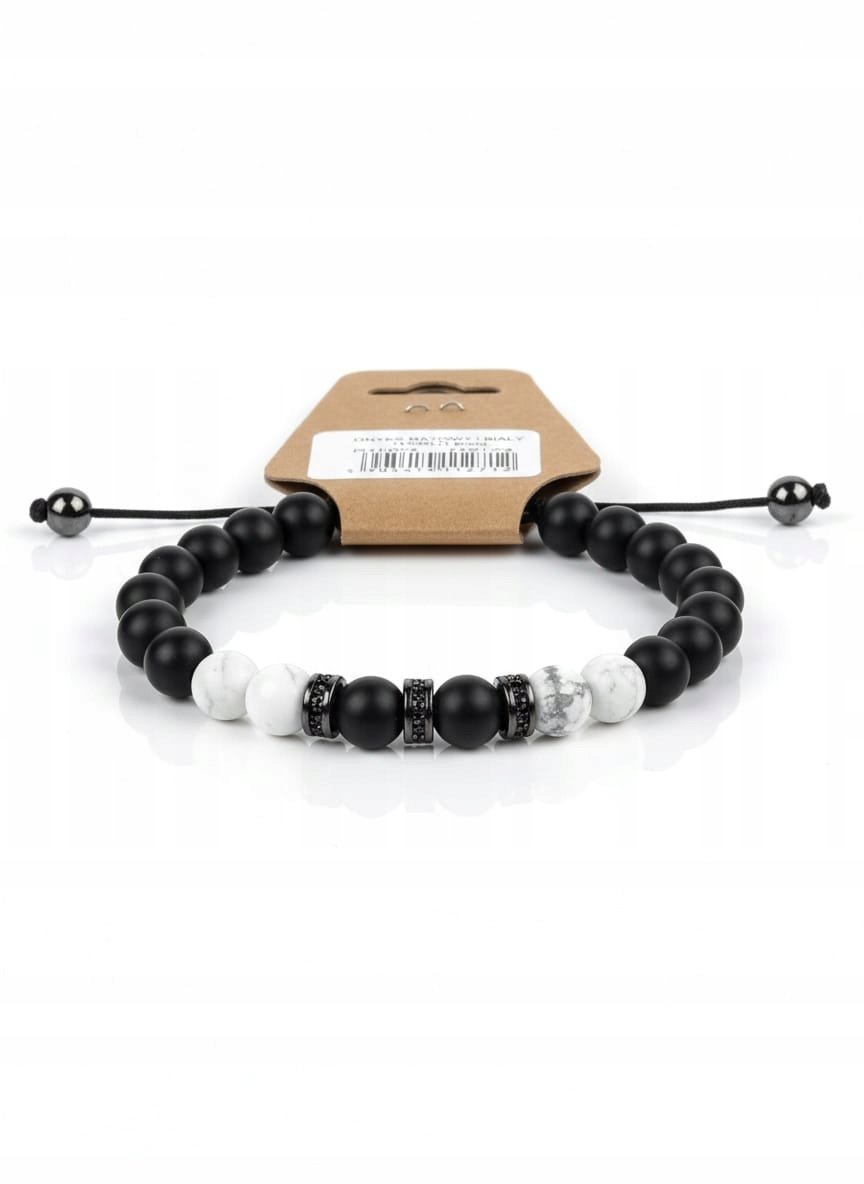 Bransoletka Shamballa Kontrast Czarny Onyks Biały Howlit Regulowana