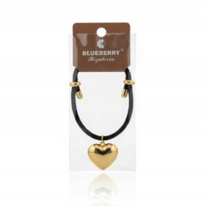 Bransoletka na Sznurku Złote SERCE Czarna BLUEBERRY Regulowana