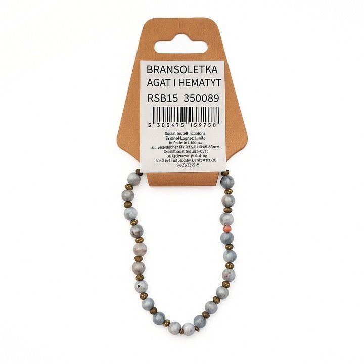 Bransoletka z Fasetowanego Agatu i Hematytu - na Gumce