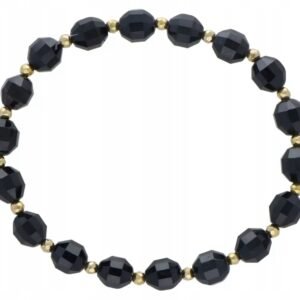 Bransoletka z Fasetowanego Czarnego Agatu i Hematytu - na Gumce