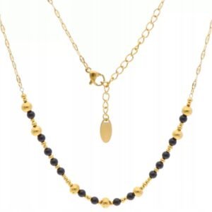 NASZYJNIK KORALIKI ONYKS STAL CHIRURGICZNA ZŁOTY REGULOWANY