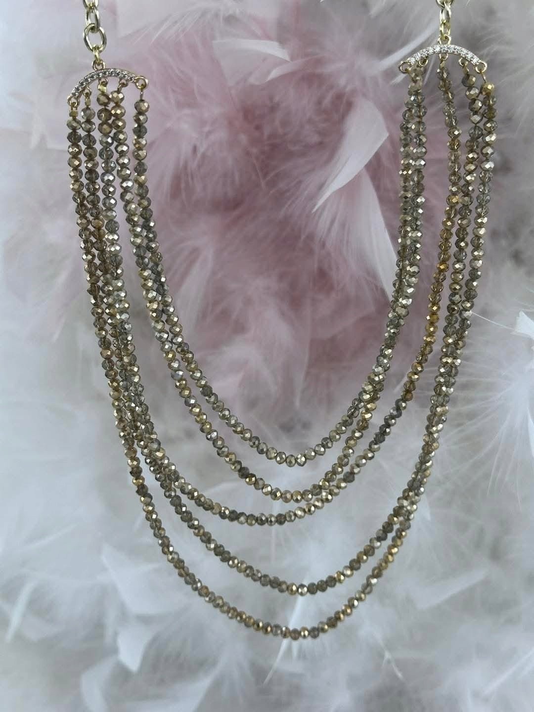 Naszyjnik Wielorzędowy Złoty Łańcuch Koraliki Glamour - obrazek 2