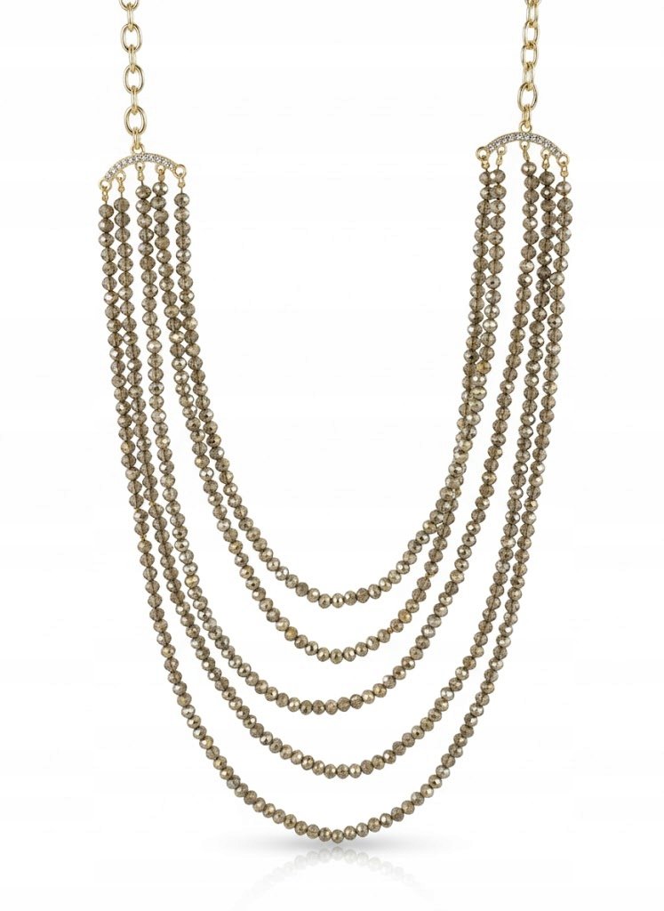 Naszyjnik Wielorzędowy Złoty Łańcuch Koraliki Glamour
