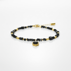 Bransoletka Bluberry Kryształki Czarno-Złota Zawieszka Stal Chirurgiczna