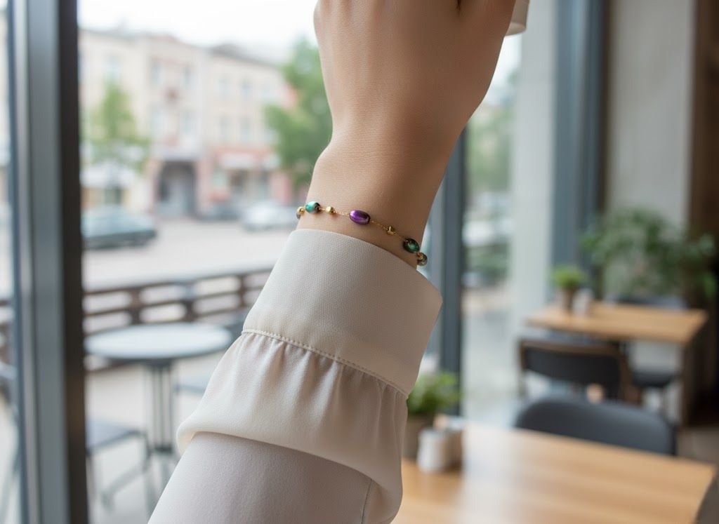 Bransoletka Bluberry Złota Koraliki HOLO Stal Chirurgiczna 316L - obrazek 2