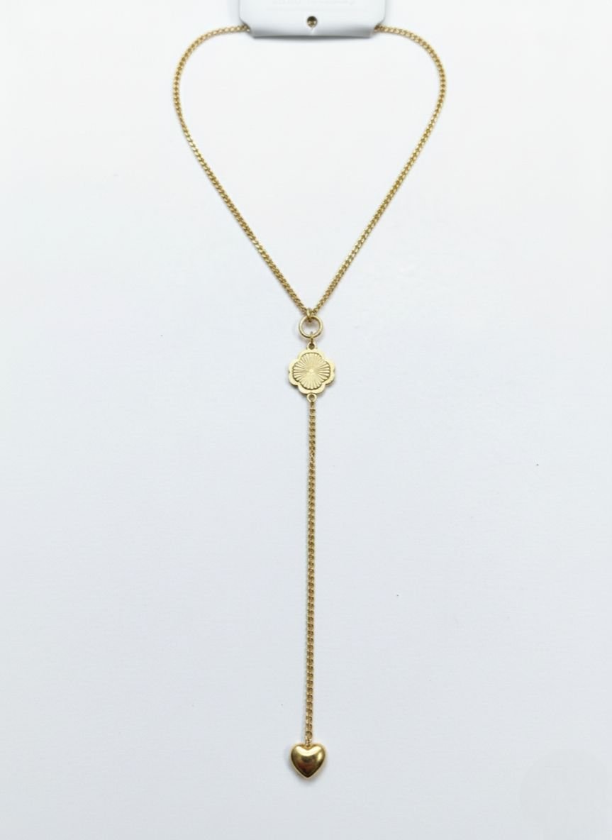 Naszyjnik Bluberry Krawatka Złoty Łańcuszek Koniczynka Serce Stal