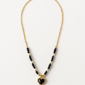 Naszyjnik Bluberry Koraliki Czarno-Białe Serce Stal Chirurgiczna 316L