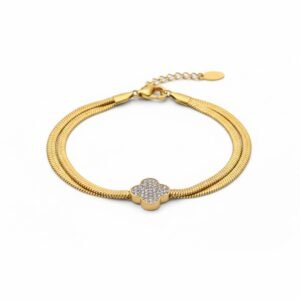 Bransoletka Bluberry Żmijka Podwójna Koniczynka Cyrkonie Stal Chirurgiczna