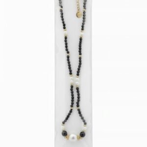 Naszyjnik Moonriver - Czarny Agat, Perła i Złoto - Kontrastowa Elegancja