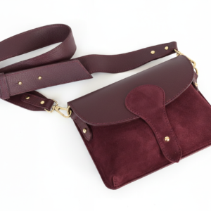 Torebka Listonoszka Skóra Naturalna i Zamsz Bordowa