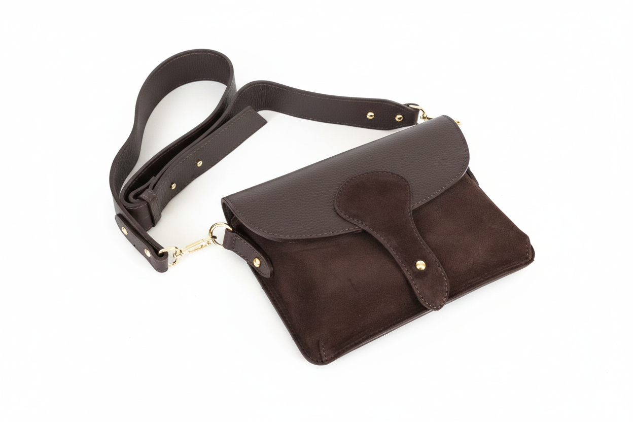 Torebka Damska Skóra Naturalna i Zamsz Premium Czekolada