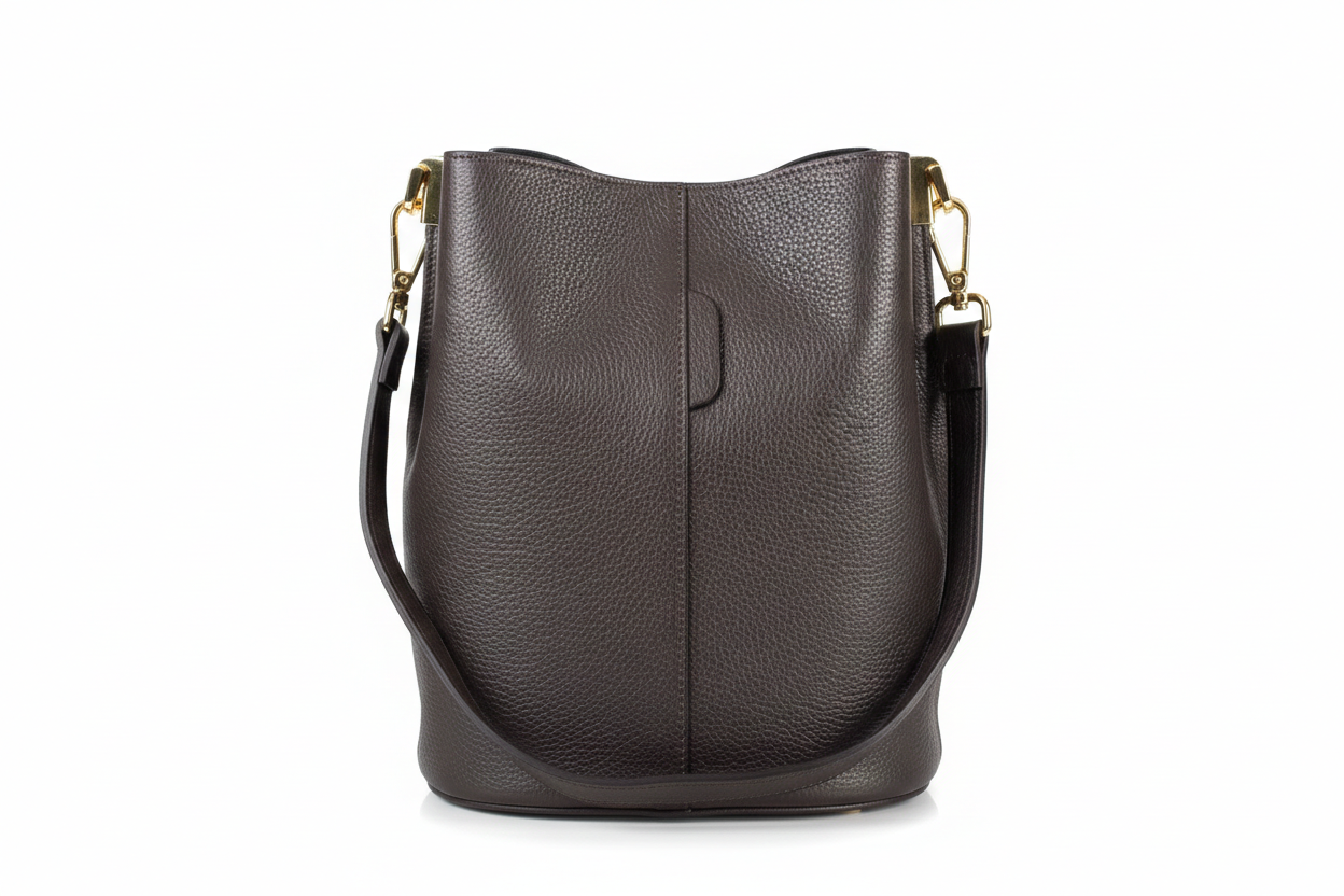 Torebka Damska Worek Skóra Naturalna Bordowa Premium - obrazek 2