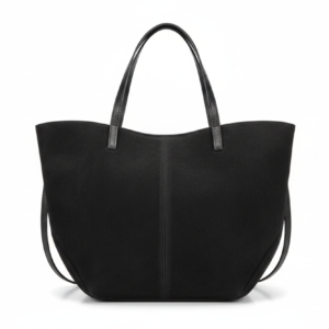 Duża Torebka Shopper Skóra Naturalna Zamszowa Czarna