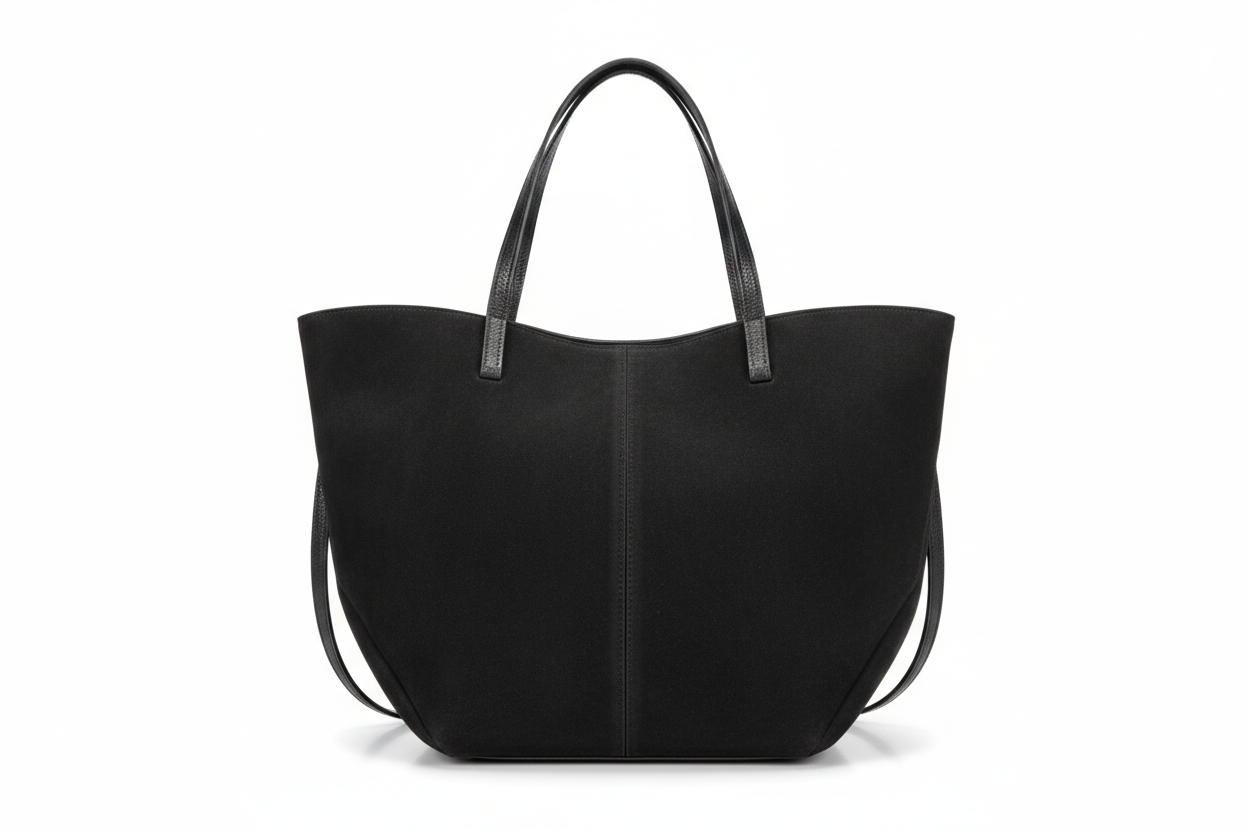 Duża Torebka Shopper Skóra Naturalna Zamszowa Czarna