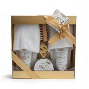 ZESTAW SPA do Ciała 6w1HOME COSMETICS VANILLA Peeling, Żel Balsam Akcesoria