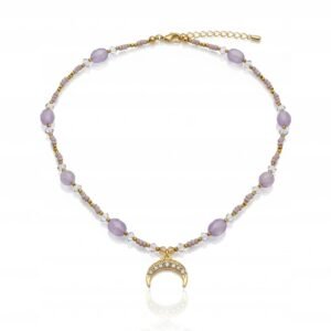 Naszyjnik MOONRIVER – Lawendowa Magia, Lunula i Złote Detale