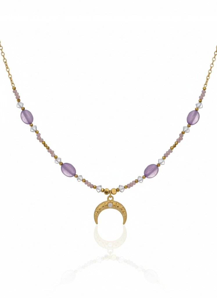 Naszyjnik MOONRIVER – Lawendowa Magia, Lunula i Złote Detale - obrazek 2
