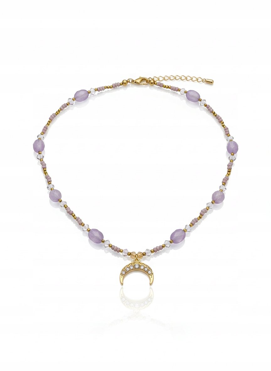 Naszyjnik MOONRIVER – Lawendowa Magia, Lunula i Złote Detale