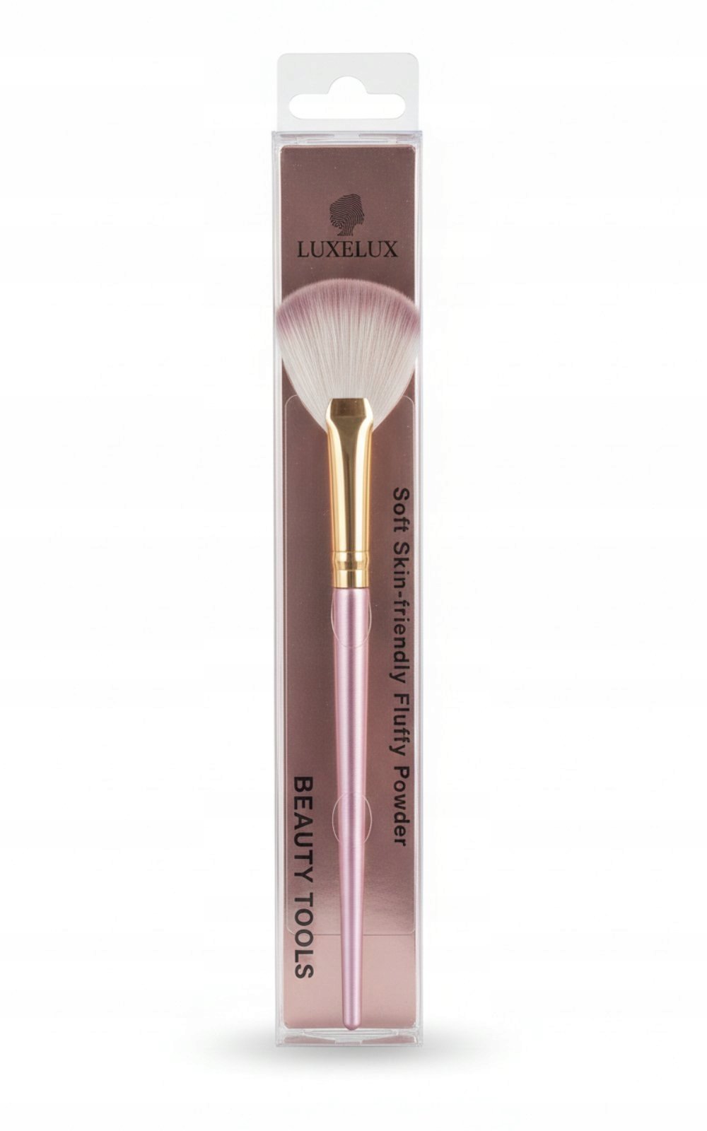 Pędzel Wachlarz do Rozświetlacza i Omiecenia Twarzy – LUXELUX Beauty Tools