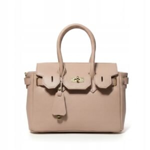 Torebka Damska Skóra Naturalna – 100% Pudrowy Róż | 3 Kieszenie